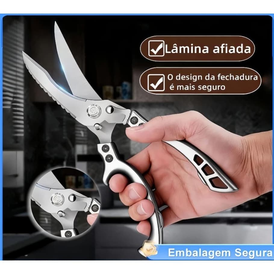 Tesoura Multifuncional Para Corte Alimentos Frango Peixes Legumes Verdura Aço Inoxidável  Cozinha