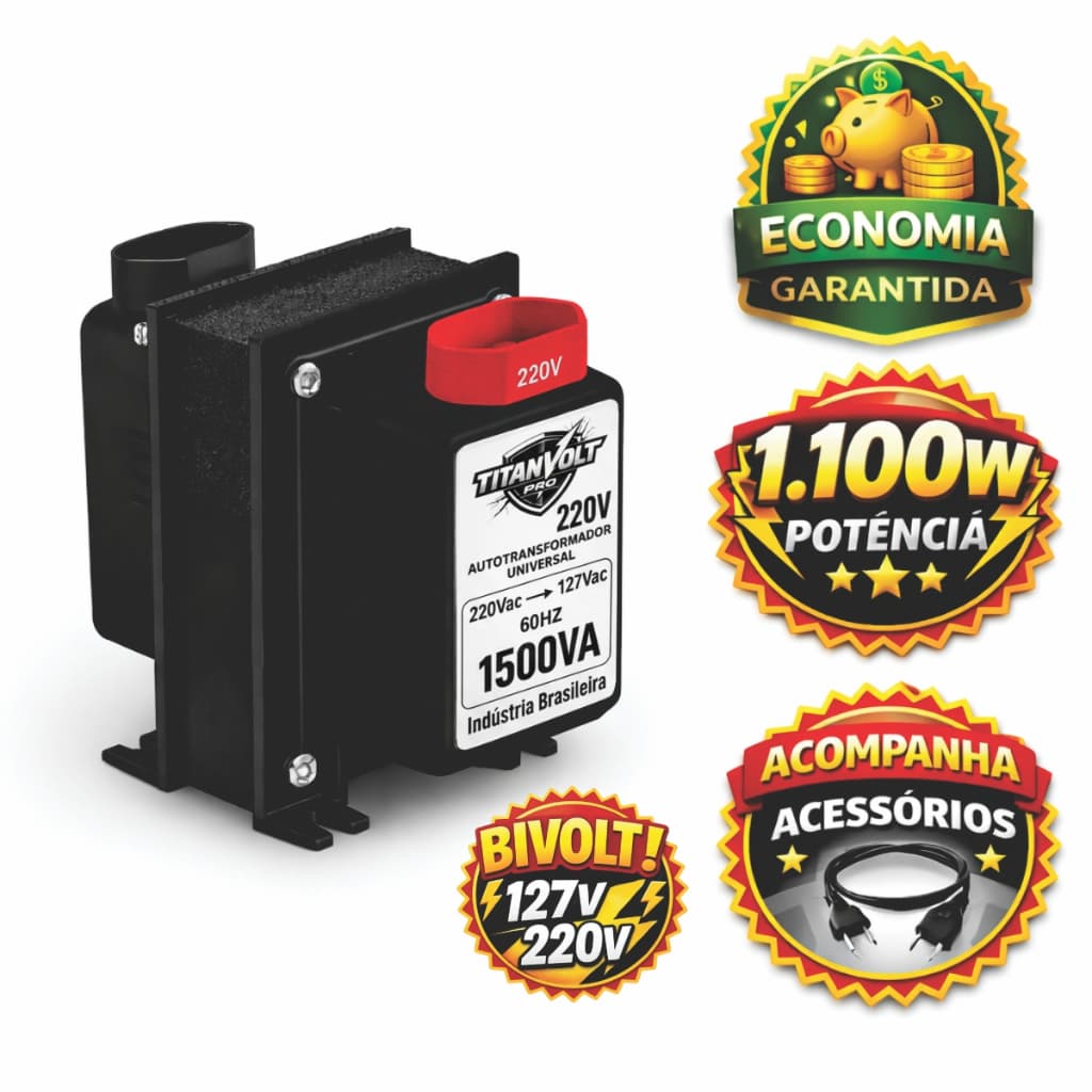 Auto Transformador 1500va 110v P/ 220v 220v P/ 110v Conversor Energia TITAN Volt Pro 1.100 Wats