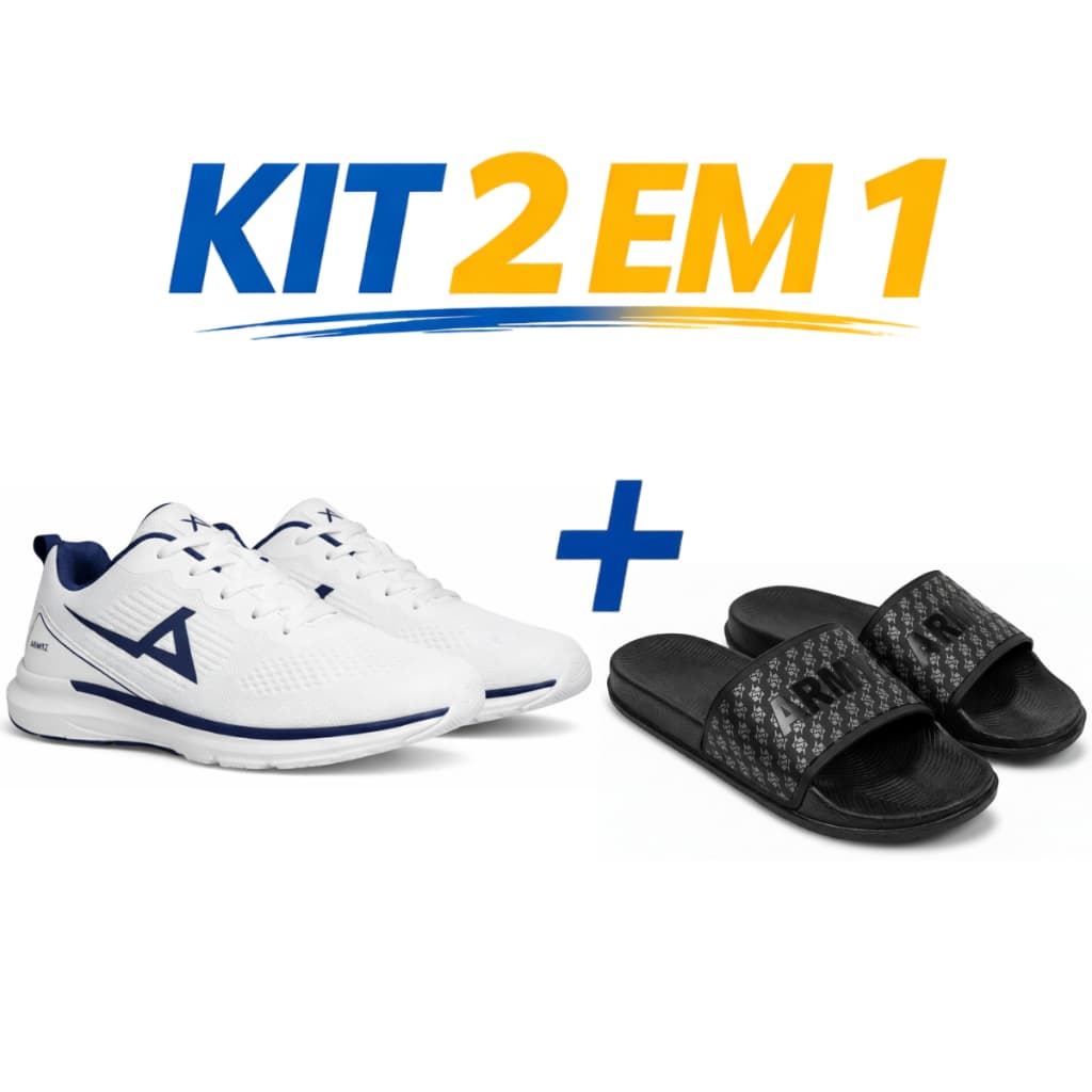Kit Tenis Masculino Esportivo Academia Caminhada Treino + Chinelo Sandalia Slide Resistente Macio