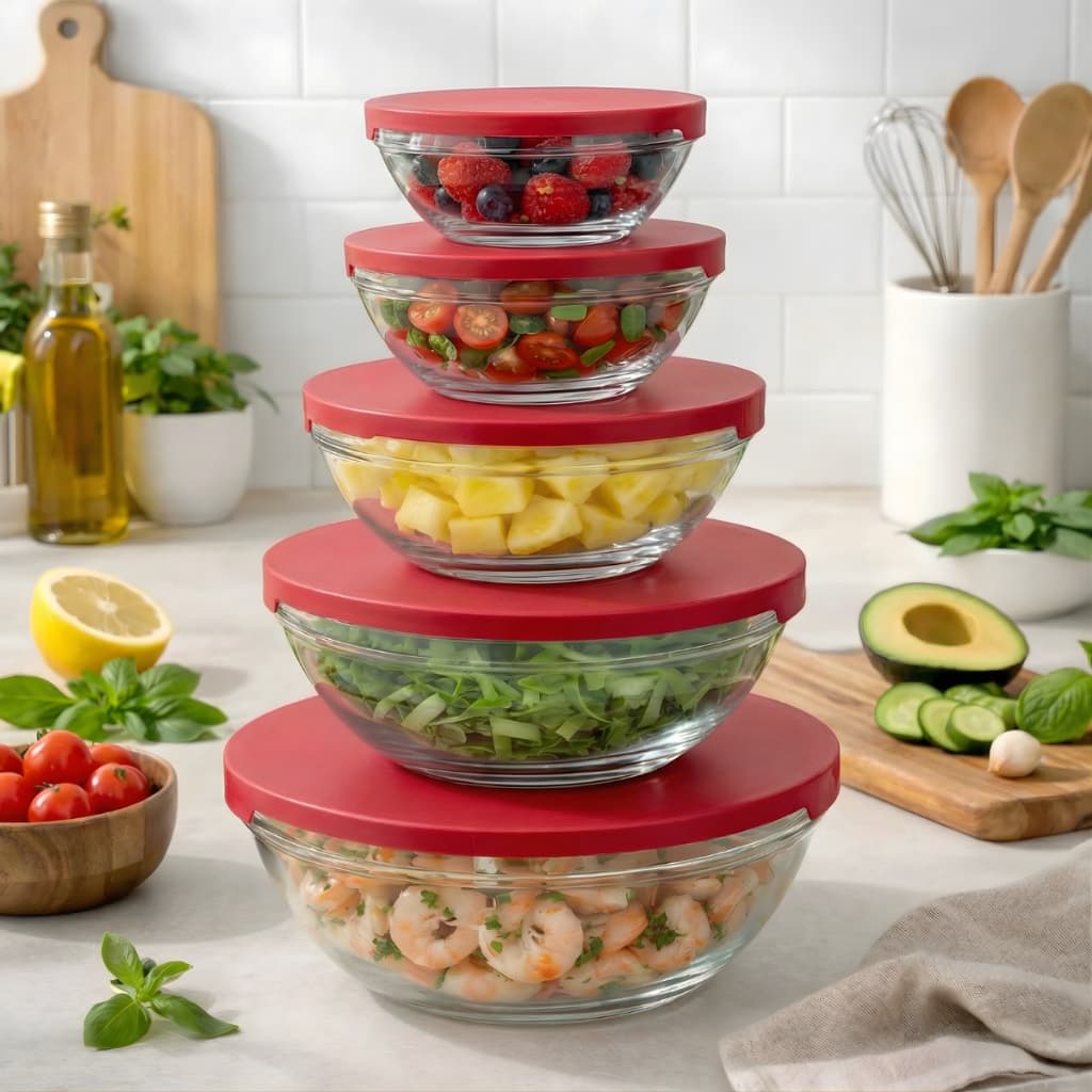 Conjunto Tigela Vidro Bowl Marmita Tampa 5 Peças Herméticos