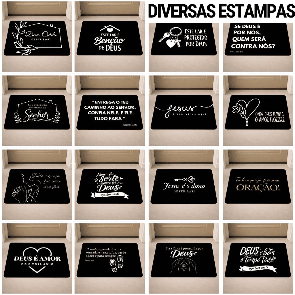 Tapete de Porta Antiderrapante Biblico, Oração, Cristão, Evangélico 40x60cm com costura reforçada.