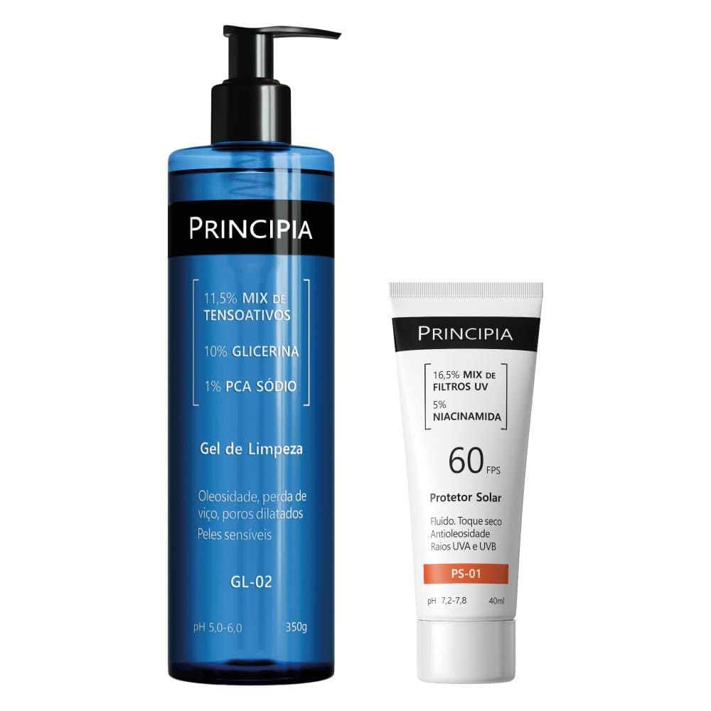 Principia Kit Todo Dia c/ Gel de Limpeza GL-02 + Protetor Solar Facial PS-01 FPS 60