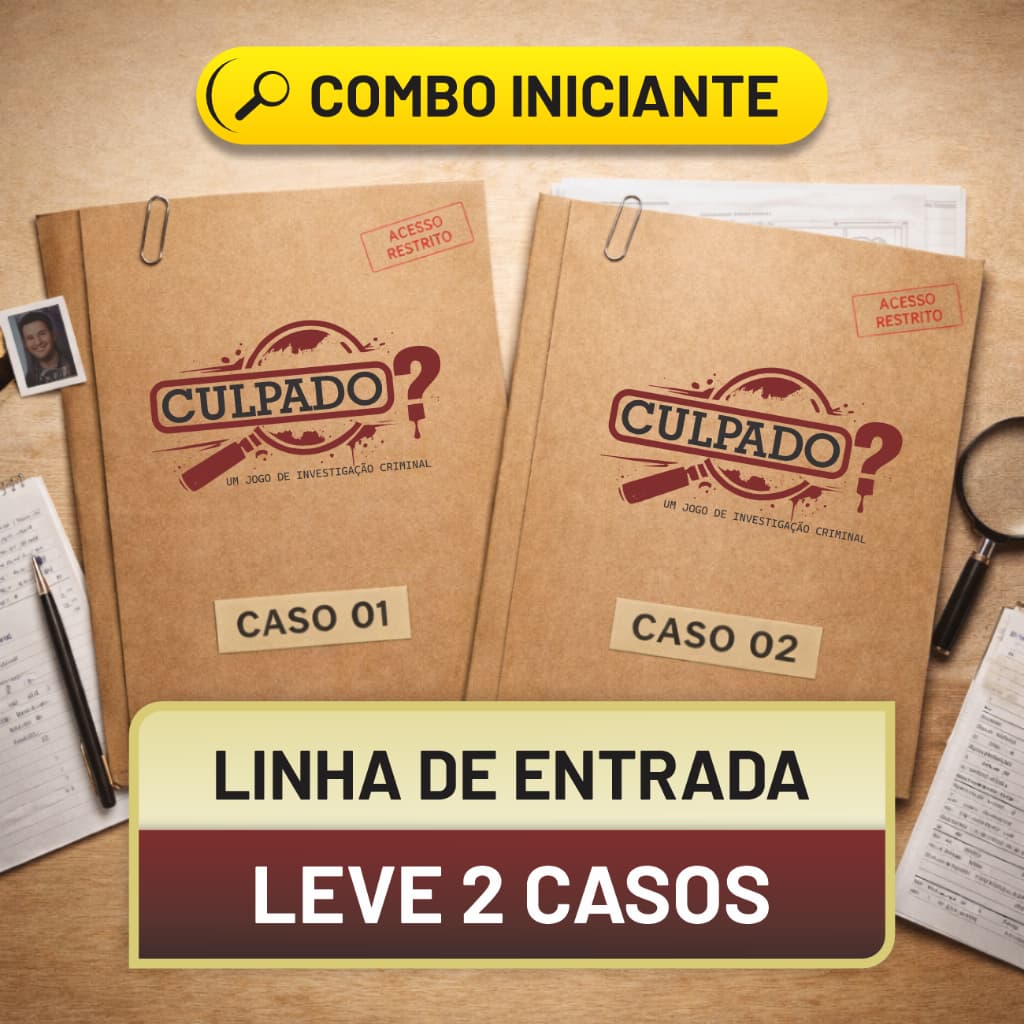 Kit Investigador Criminal – 2 Casos | Detetive, Investigação Realista com Dossiê, Laudos, Depoimentos e Solução Final