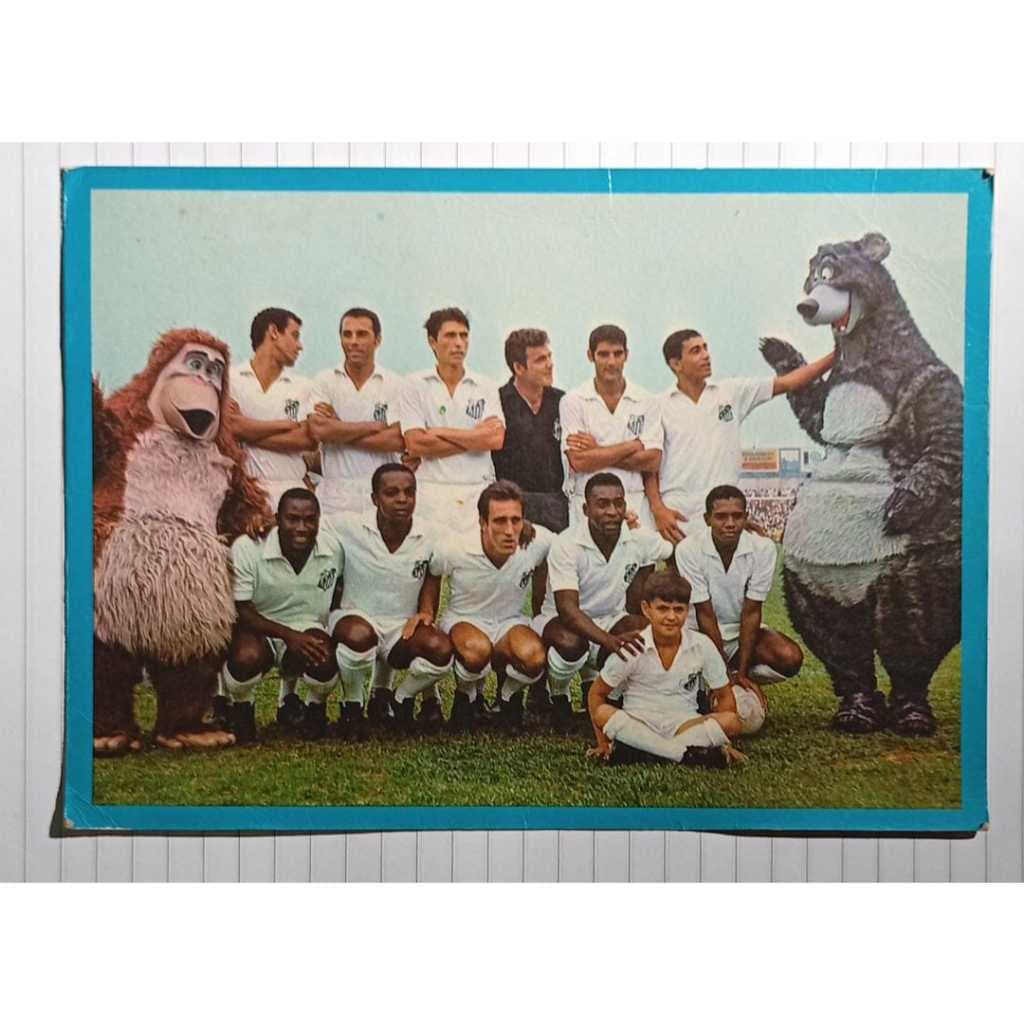 Cartão Postal Santos FC 1969 Equipe com Pelé Futebol Antigo Coleção Equipe 69