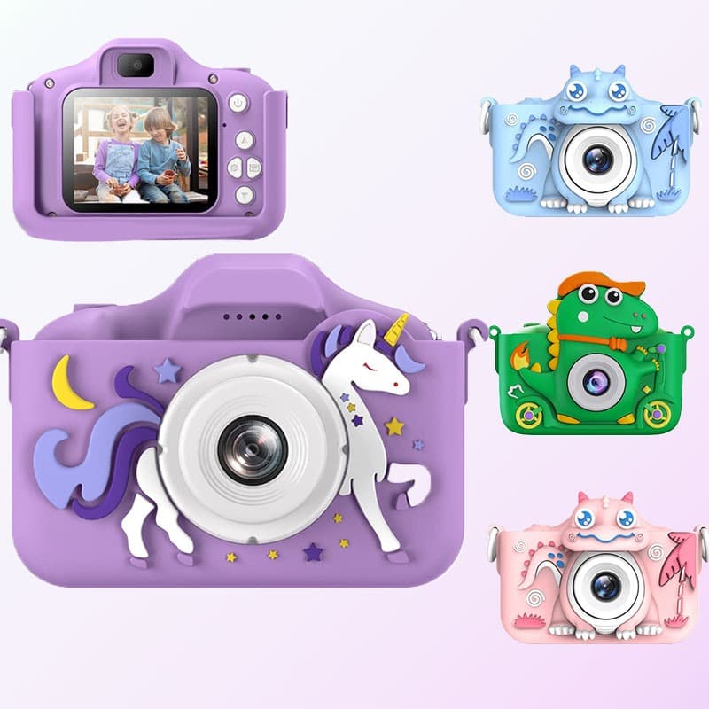 Mini Camera Infantil Digital Photo Vídeo com Estojos de Silicone para Crianças Jogos Fotos-Design Dinossauro Presente