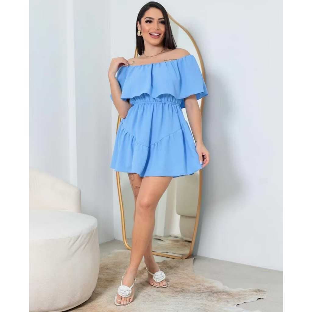 Macaquinho Feminino Macacao Vestido Soltinho Short Conjunto Crepe Duna Vestido Babado