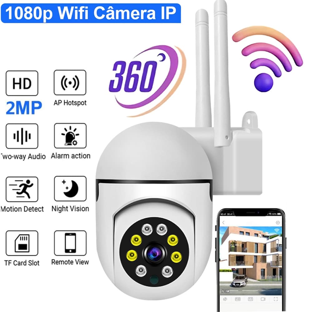 1 milhão de pixels Câmera de rede sem fio Q21S à prova d'água com visão noturna, 360° V360 PRO