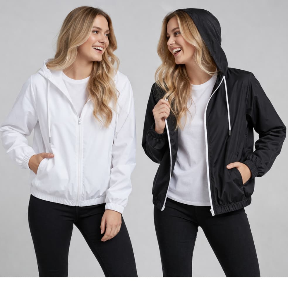 Jaqueta Corta Vento 100% Forrado Feminino Liso Repele Agua Com Capuz Sem Elástico Cintura