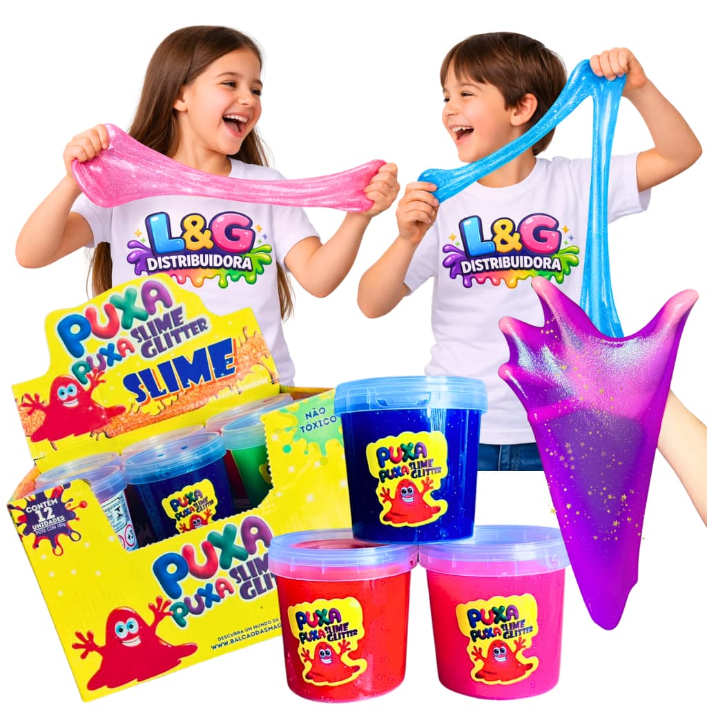 CAIXA SLIME GLITTER PUXA PUXA - BRINQUEDO INFANTIL FESTA LEMBRACINHA ENVIO RAPIDO LELECA GELELE