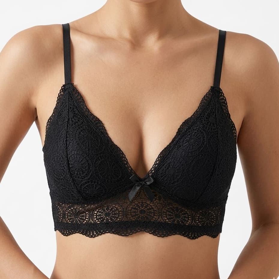 Sutiã Top com Bojo sem Aro em Renda Cropped com Alça Regulável e Confortável para o Dia a Dia