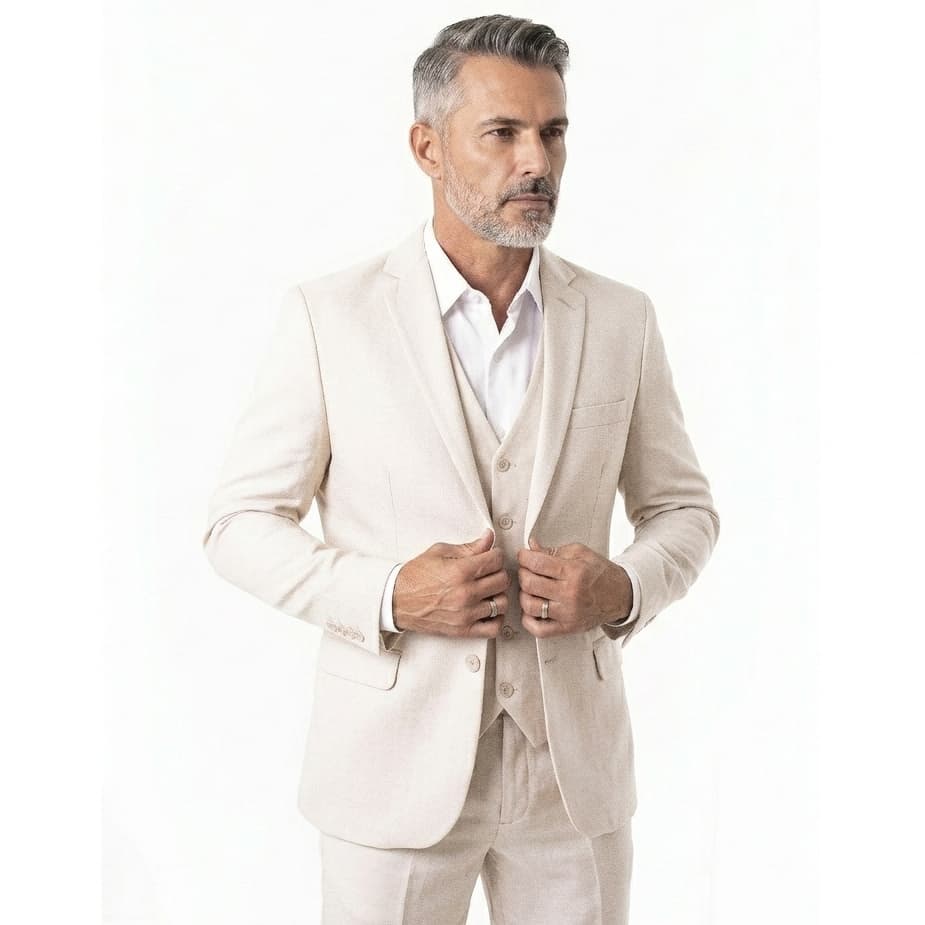 Terno Italiano Slim Bege Claro Alta Costura Paletó e Calça