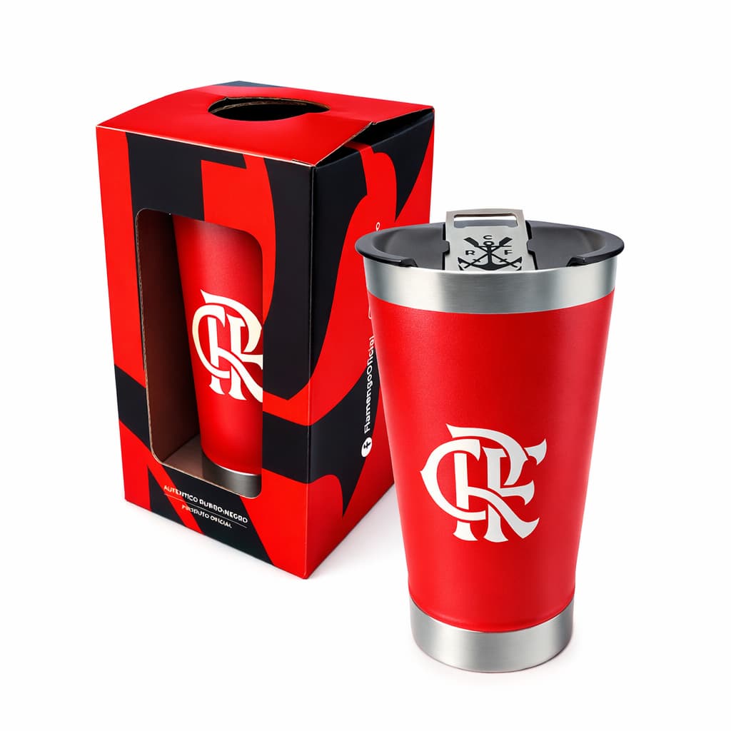 COPO TÉRMICO OFICIAL FLAMENGO COM ABRIDOR BRASÃO REMO