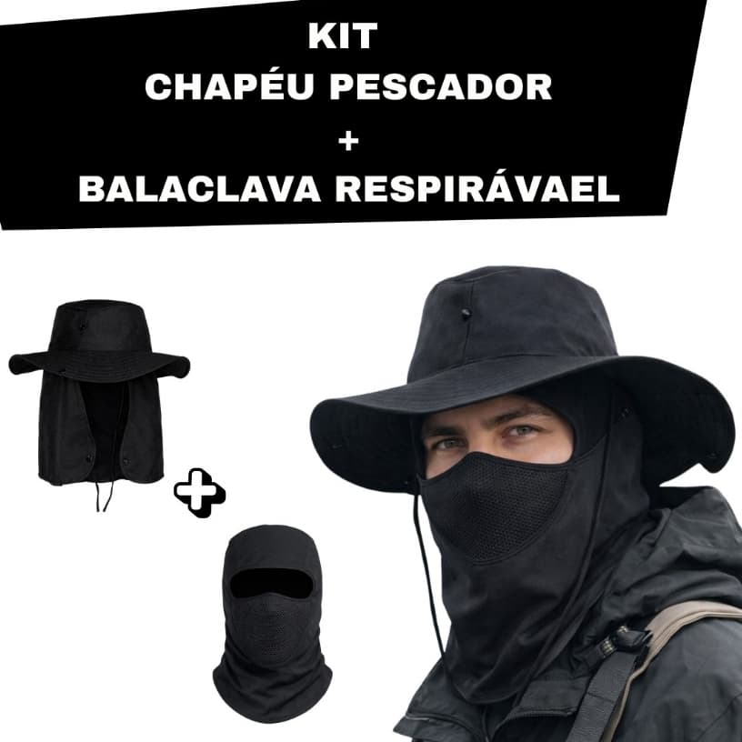 KIT BALACLAVA + CHAPÉU PESCADOR PROTEÇÃO SOLAR PESCOÇO PESCA / TRABALHO RURAL