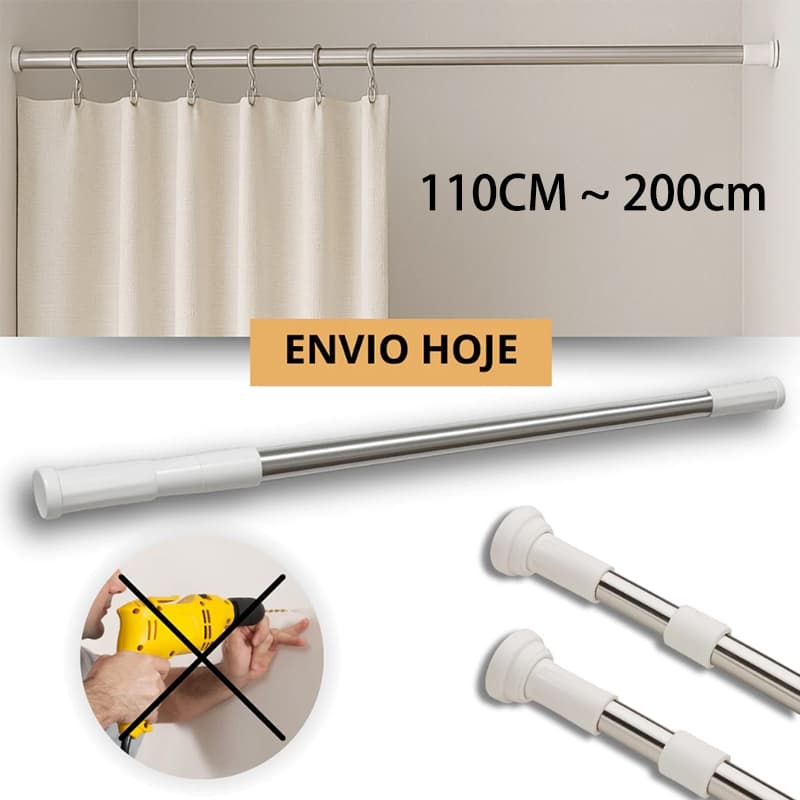 Porta Cortina Multiuso Box Varão Bastão Para Banheiro de Extensível Universal Ajustável 1.1m~2m
