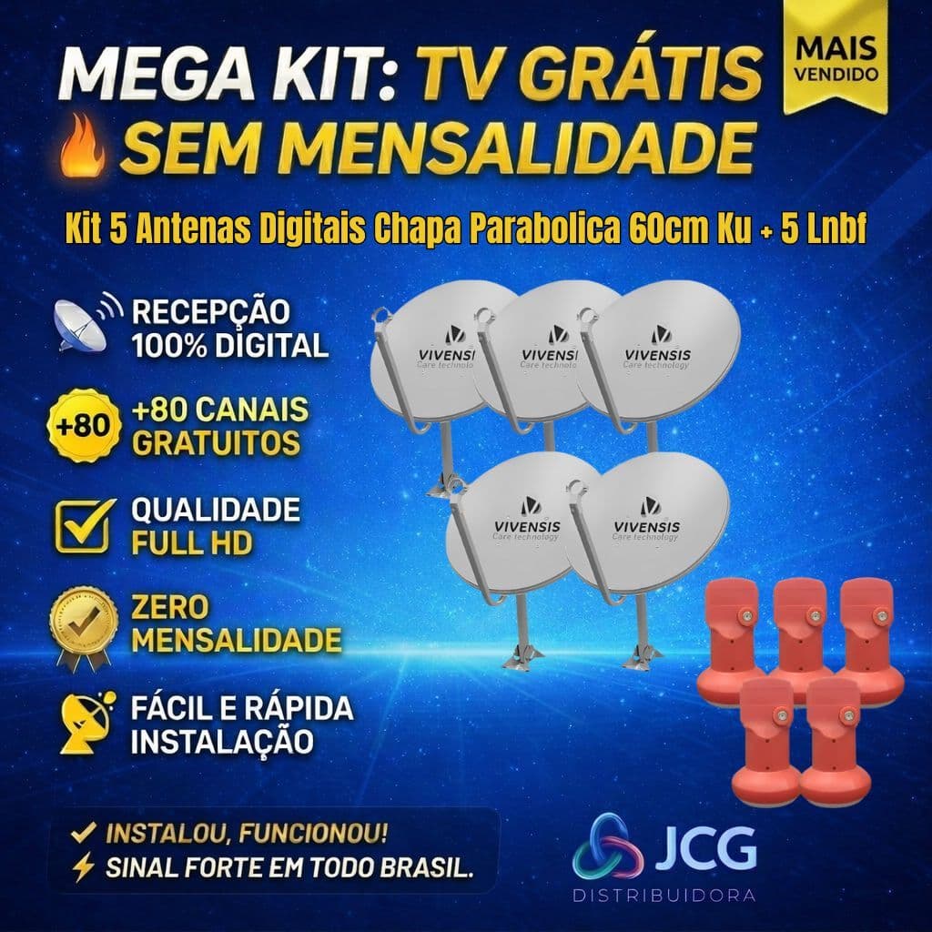 Kit 5 Antenas Digitais Chapa Parabolica 60cm Ku + 5 Lnbf