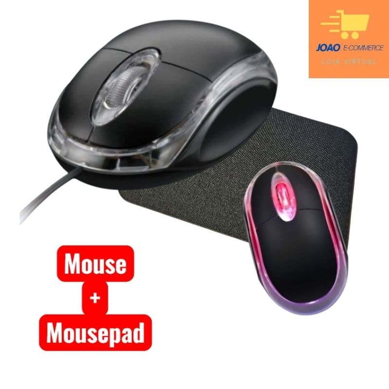 Mouse Óptico CM10 USB Led Cabo 1,5 + Mousepad 20x15cm