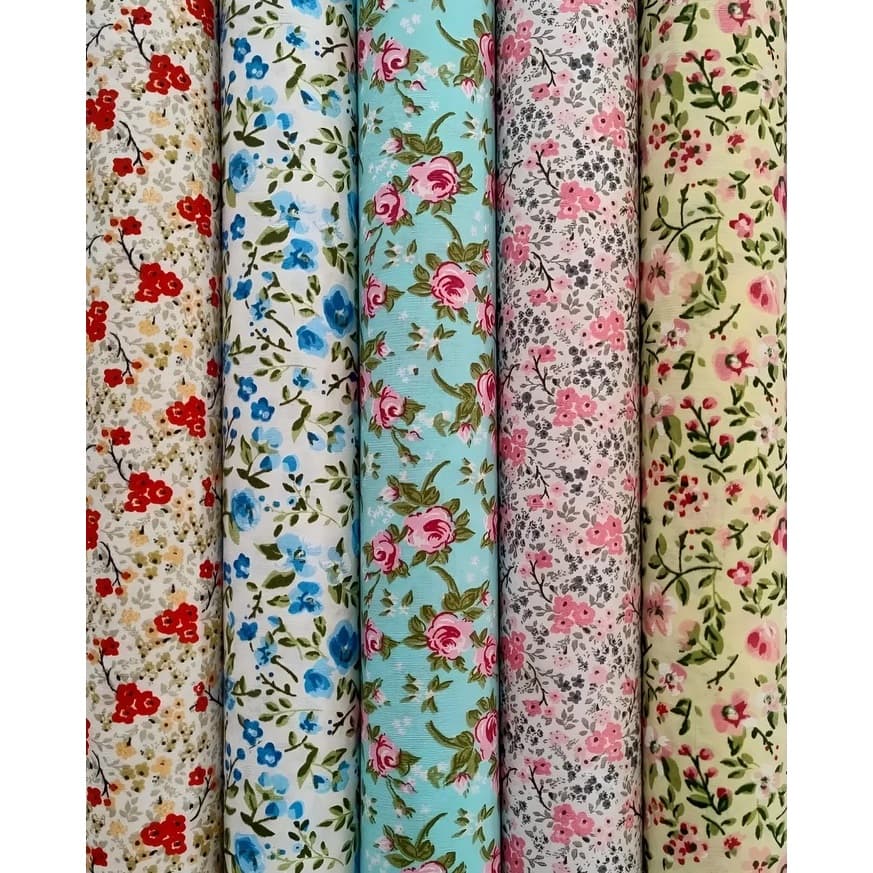 Kit 5 Estampas Florais de 40X75cm  Tecido Tricoline 100% Algodão