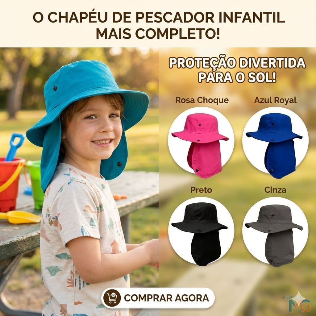 Chapéu Pescador Australiano Infantil Com Proteção Pescoço Para Crianças Proteção Solar 4-8 Anos