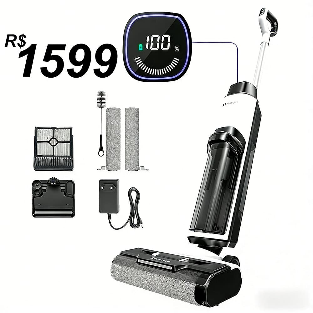 Aspirador Vertical Passa PanoAspiração, esfregamento e limpeza do chão 910 ml Tanques duplos de água100–240V Redroad W15