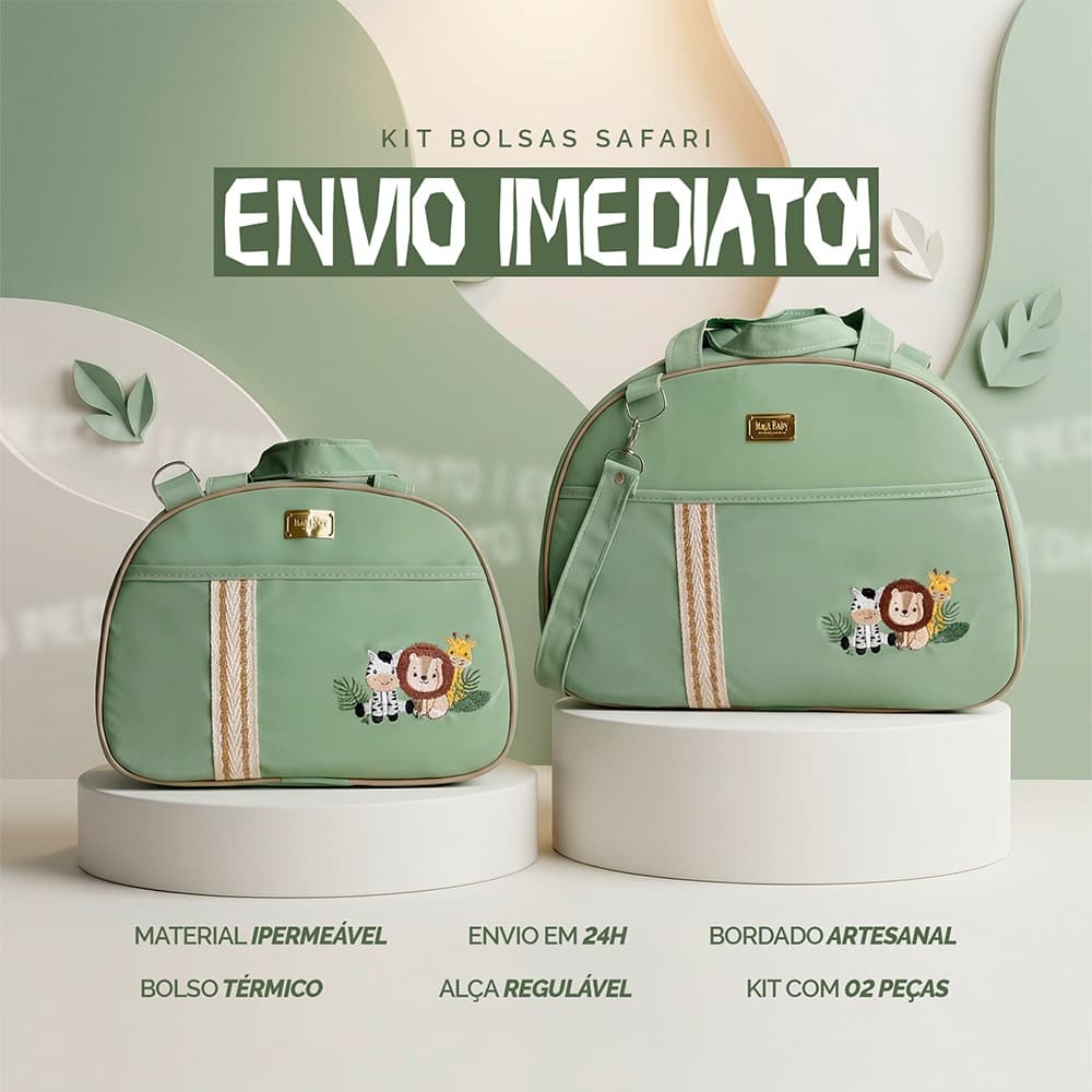 Bolsa Maternidade Kit de 2 Peças | Safari e Borboleta com Faixa I Térmica e Impermeável | Majoo Baby