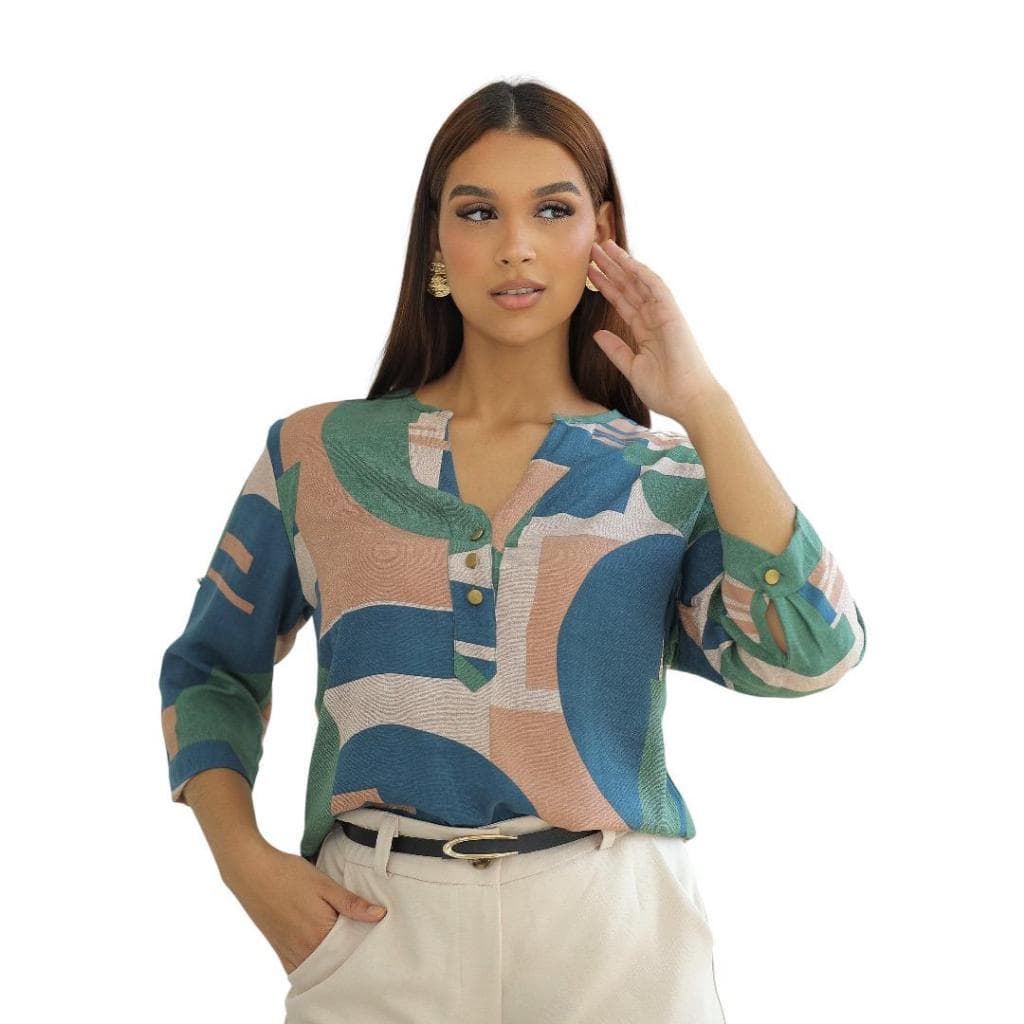 CAMISA SOCIAL FEMININA MANGA 3/4 ESTAMPADA