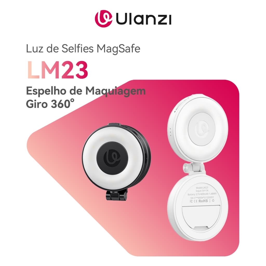 Ulanzi LM23 Iluminador LED Magnético MagSafe para iPhone Selfie Vlog Espelho de Maquiagem 90g