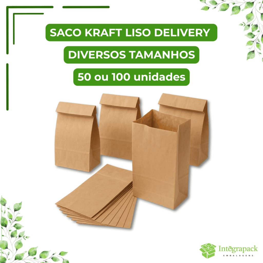 Saco Kraft Liso Delivery 50 100 unidades Embalagem Saco Kraft para Delivery Lanches Restaurante