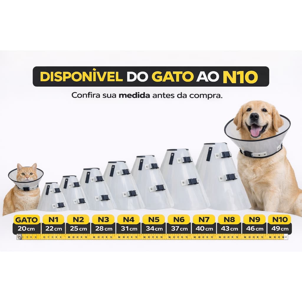 Colar Elizabetano Cirúrgico Tradiconal para Cachorro e gato do N°1 até N°10