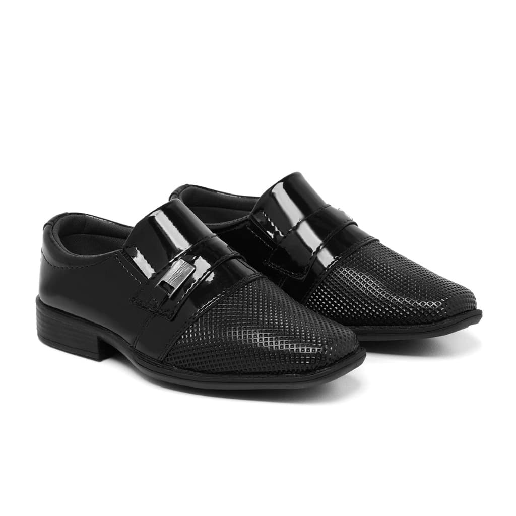 Sapato Social Infantil Masculino 448 Preto Pajem Bico Quadrado Verniz Brilho