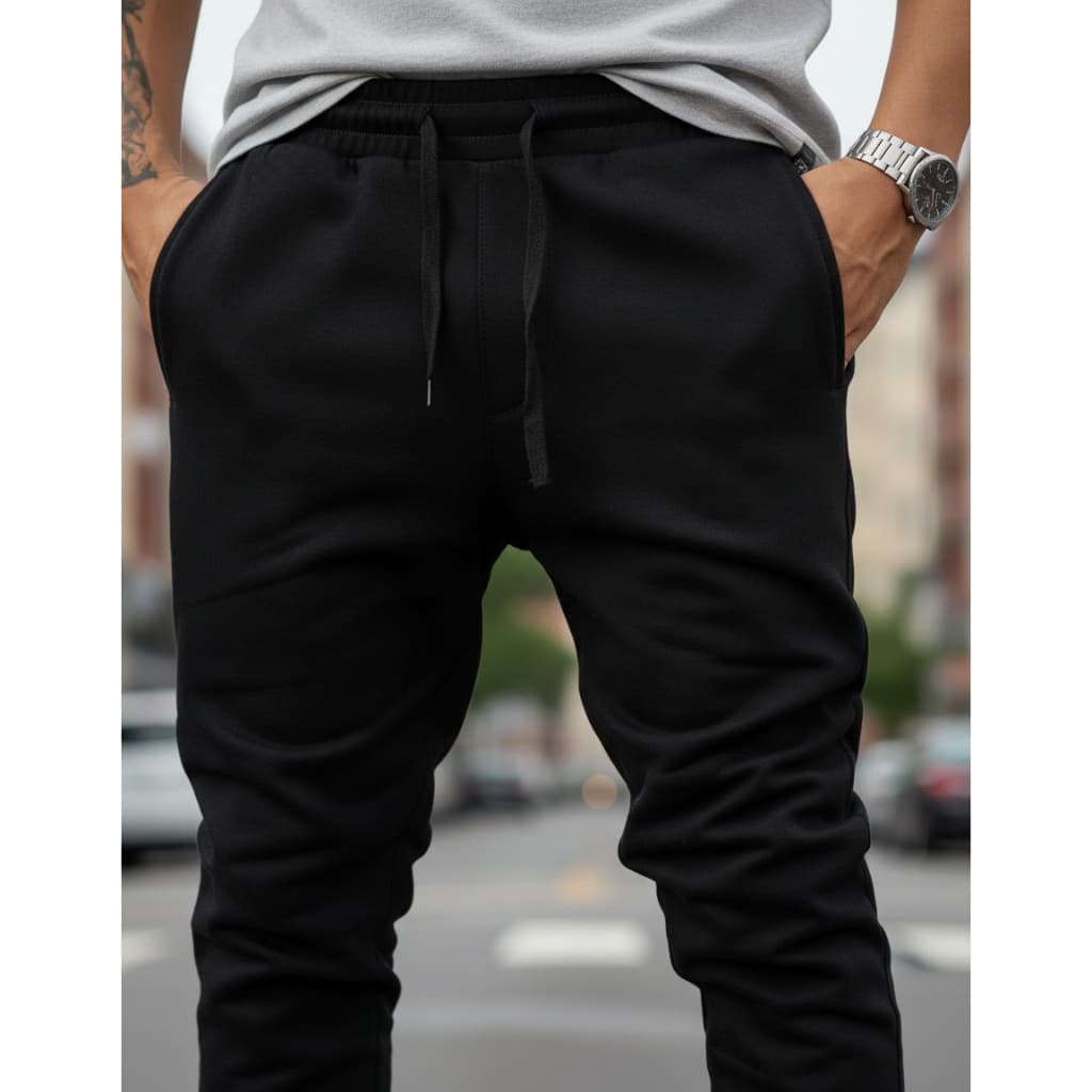 Calça Moletom Peluciado Inverno Punho Estilo Jogger