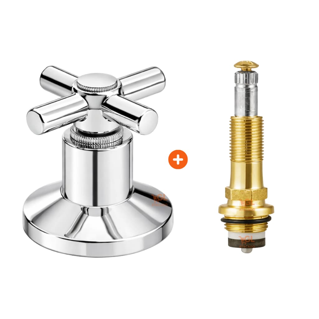 Acabamento Registro Banheiro 1416 Padrão Deca + Reparo Metal Latão 18 Estrias Universal 1/2 e 3/4 Kit Completo Cromado