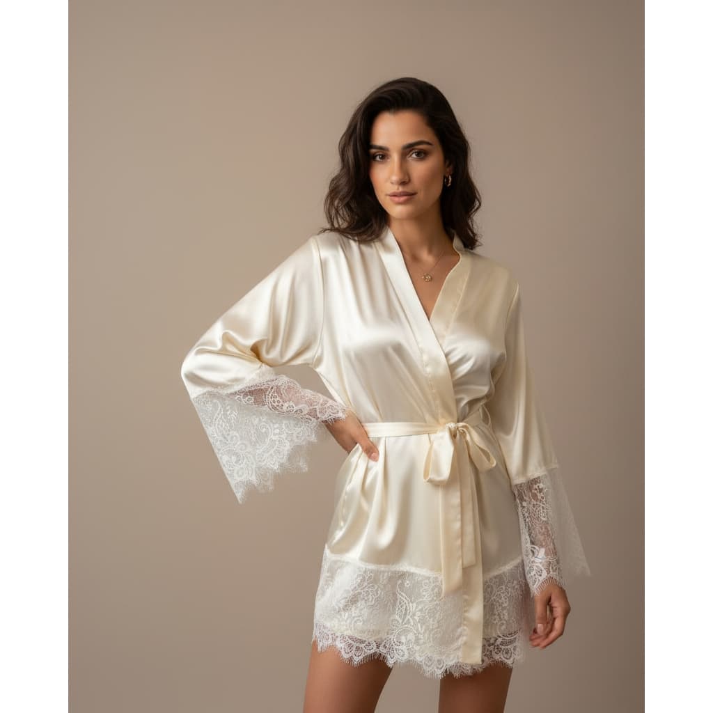 Robe de Cetim Champagne Exclusivo Luxuosa