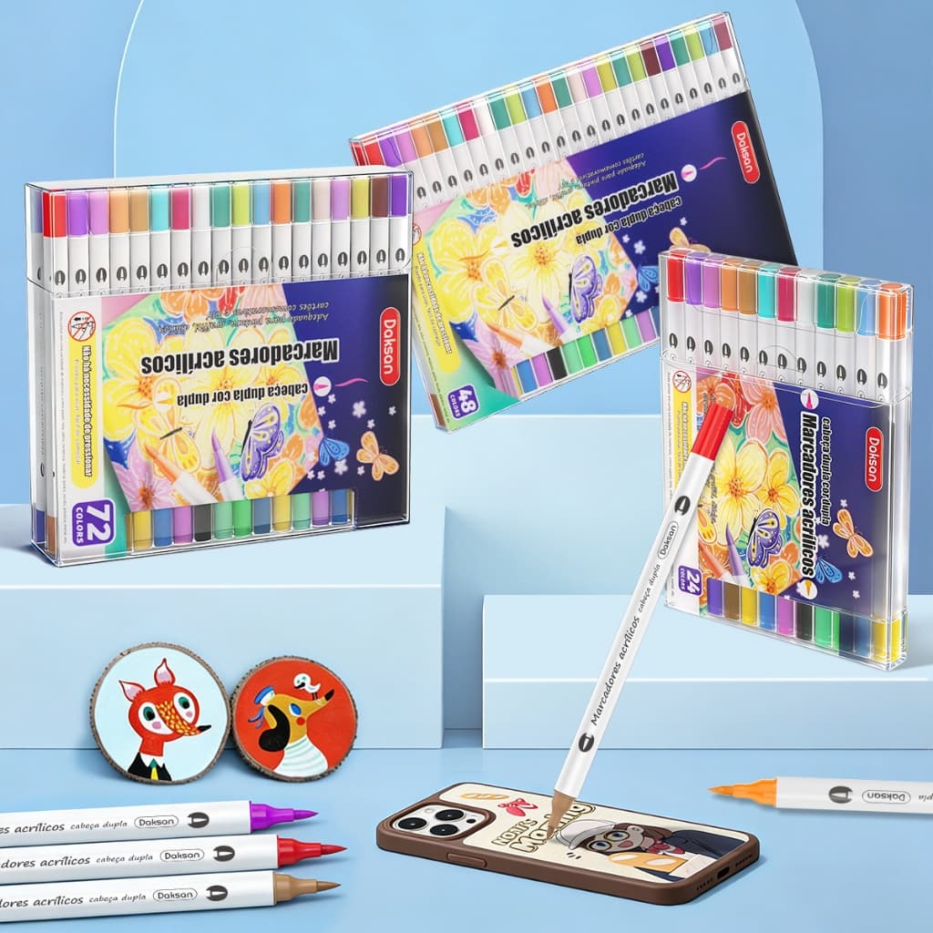 Kit 24/48/72/120 Cores Canetas Marcador Acrílico coloridas Ponta Dupla Prova da agua Permanente