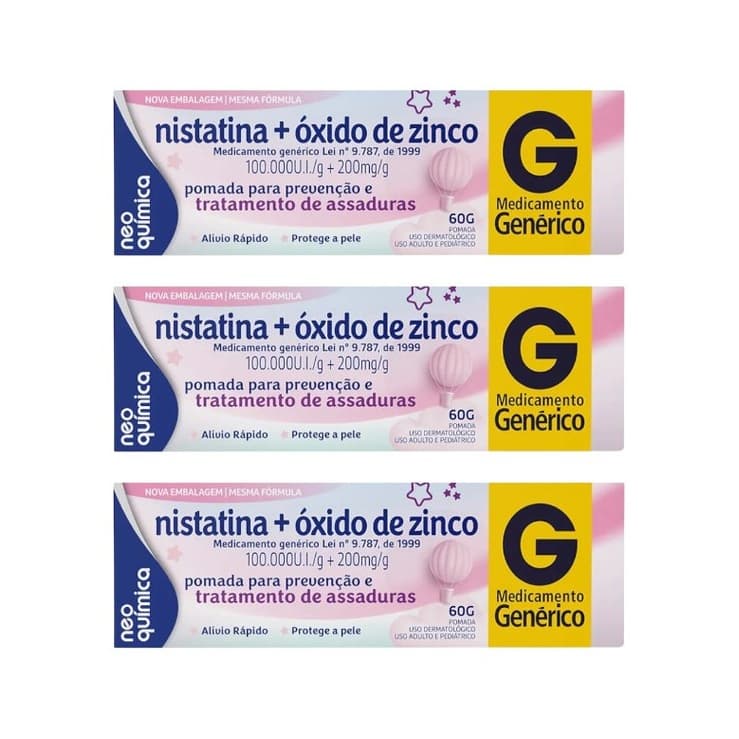 Kit 3 Pomada Assadura Nistatina Óxido Zinco 60g - NeoQuímica
