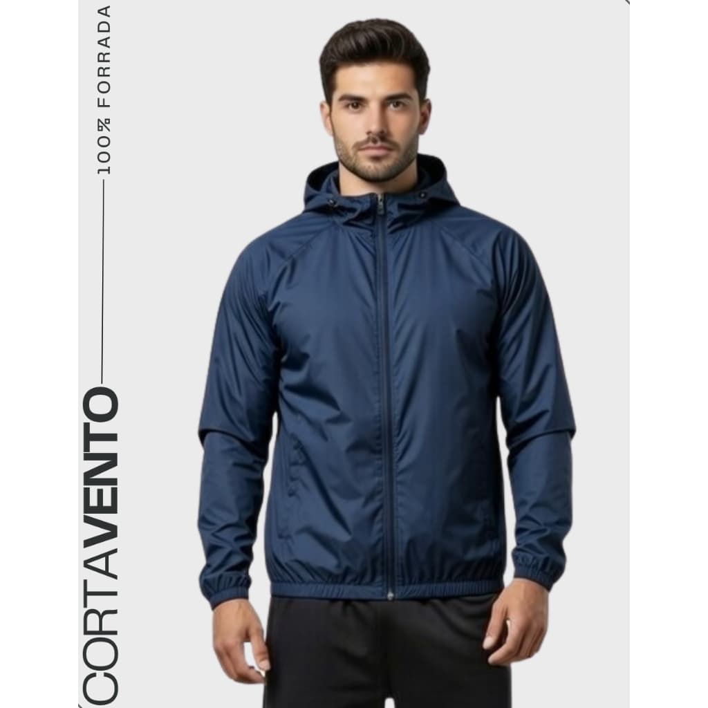 Corta Vento Masculina Impermeável Forrada Jaqueta Capuz Com Bolso Zíper Academia Treino