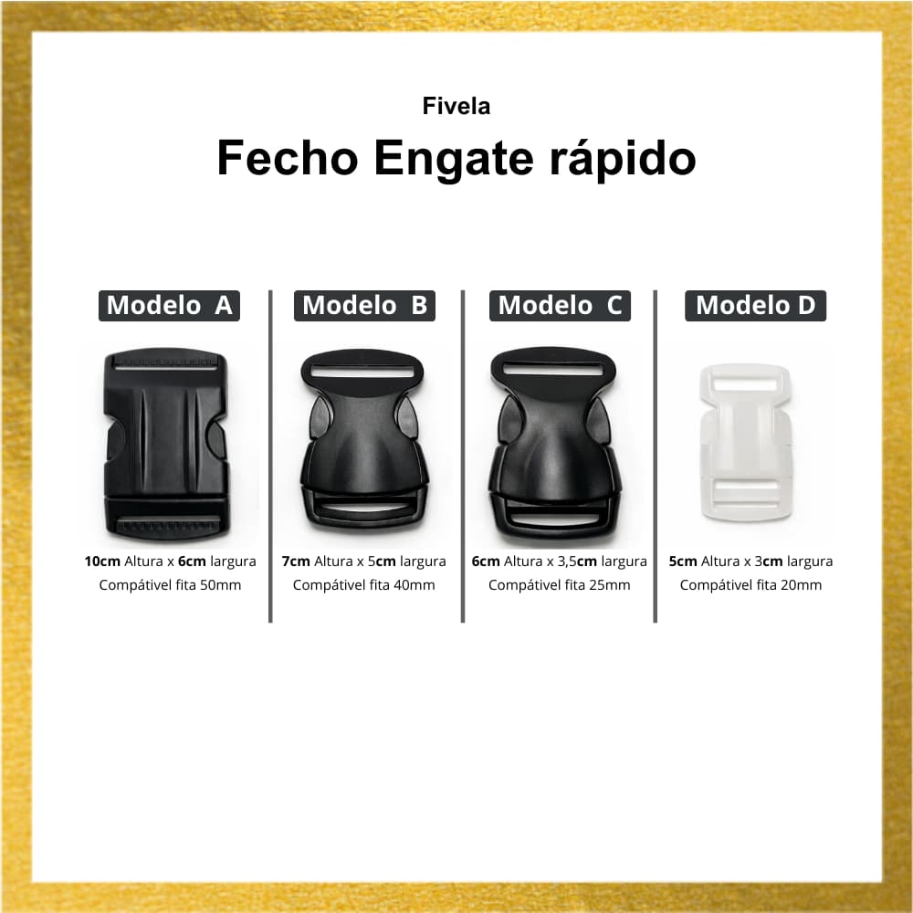 Kit C/5 Fechos Engate Rápido Plástico Reforçado 20mm 25mm 40mm 50mm Mochila , Bolsa ,  Cinto , Colete