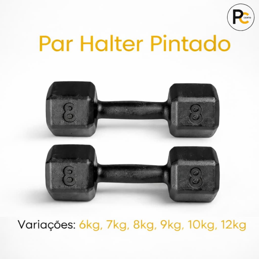 Par Halter Sextavado Pintado 6kg a 12kg - Academia Musculação Treino em Casa Crossfit Funcional Peso Fisioterapia