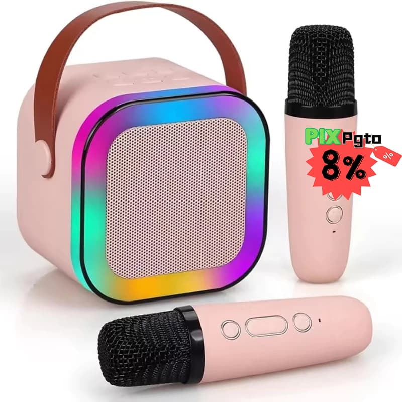 Infantil Caixa De Som C/ Microfones Criança Karaokê Brincadeiras em Família Bluetooth 5.0 Karaokê Luzes led