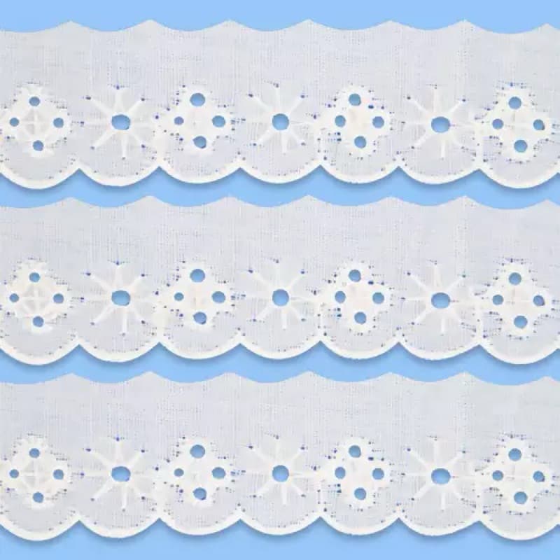 Fita Renda Bordada Branca 2,5cm x 13,7m Guipir para Pano de Prato Toalha Enxoval Artesanato