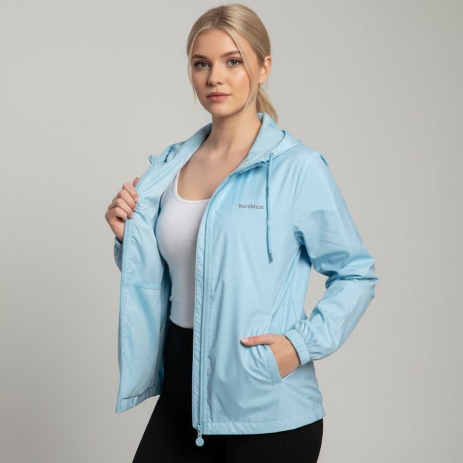 Corta Vento Forrado Jaquet Feminina Bordbless Com Capuz Impermeável Casaco Academia com Zíper