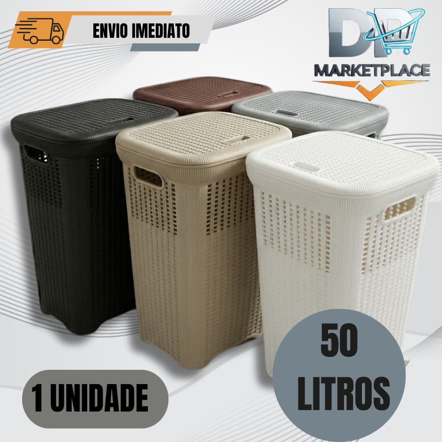 Cesto Telado Rattan 50 Litros Cinza, Branco, Preto, Nude, Coffee.