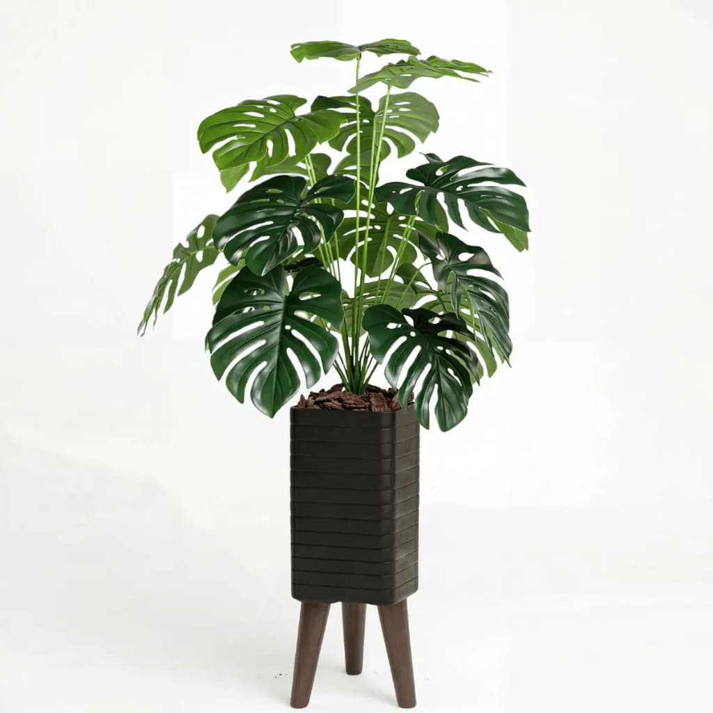 Kit Planta Artificial Costela De Adão + Vaso Decorativo Tripé Enfeite Casa e Decoração Sala Quarto Escritório