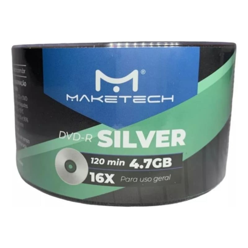5 DVD-R VIRGEM 16X 4.7GB Prata Maketech no Envelope Branco