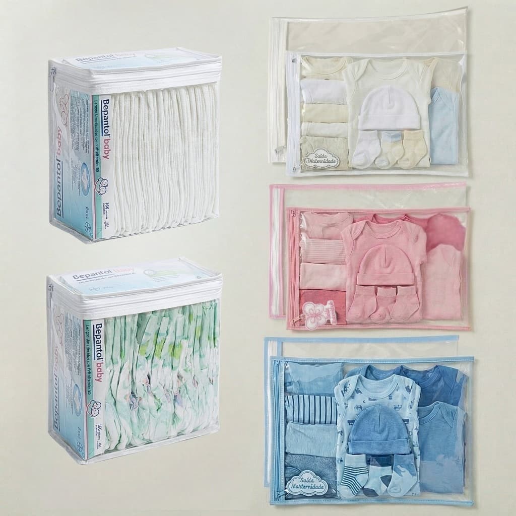 Kit 8 Peças Maternidade – 6 Saquinhos com TAG + 2 Porta Fralda/Remédio