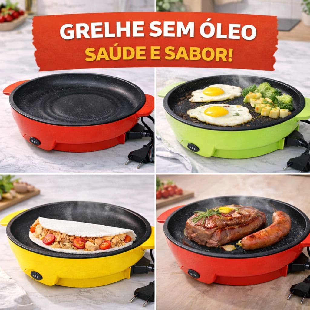 Chapa Elétrica Frigideira Antiaderente Grill Multifuncional 600W 110V ou 220V