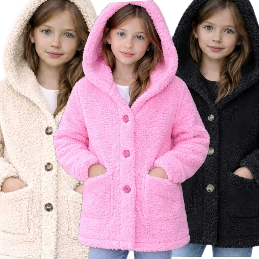 Blusa Casaco Infantil Juvenil Feminino Menina Teddy Com Bolso E Capuz Inverno  Frio tamanho 2 Ao 16
