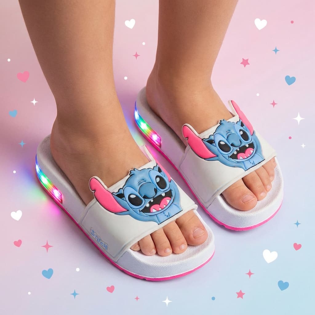 Chinelo Slide Infantil Stitch com LED Super Macio Várias Cores e Tamanhos Pronta Entrega