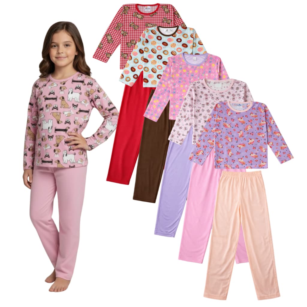 Pijama Juvenil Femenino | Roupa de Dormi Menina | Pijama Infantil Inverno Tamanho 2 ao 16 anos