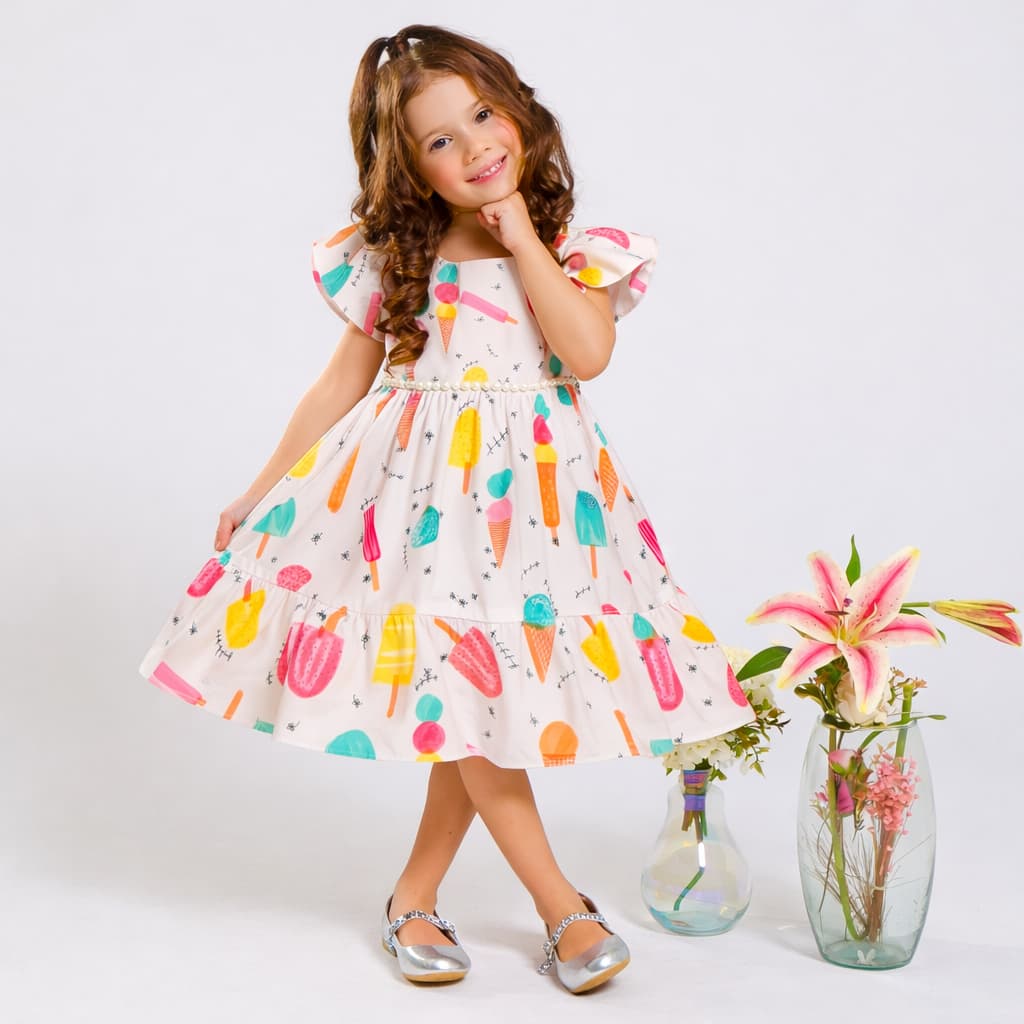 Vestido Infantil Menina Festa de Luxo com Cinto de Pérola