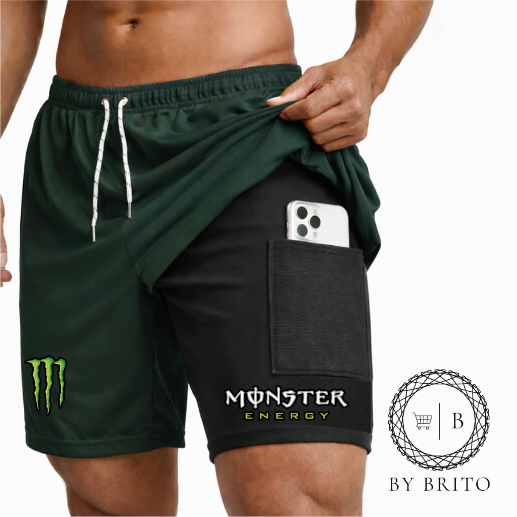 Bermuda De Compressão 2 Em 1 Dry Fit Com Elastano Monster, Ideal Para Treinos, Academia
